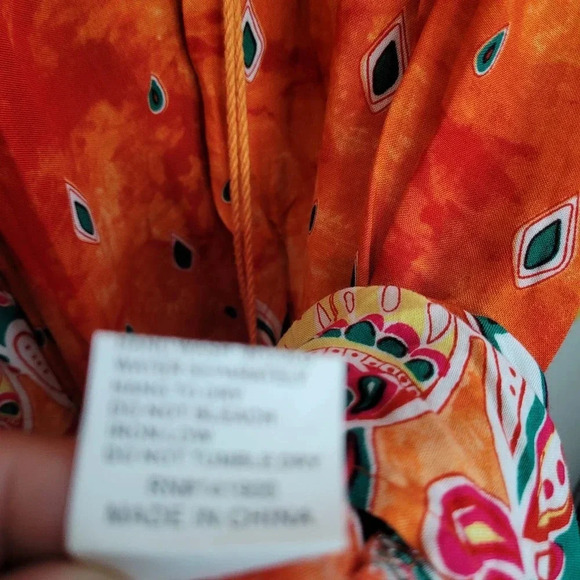 Velzera Anthropologie Tunic Dress Womens M Orange Cold Shoulder Bell Sleeve - Picture 6 of 10